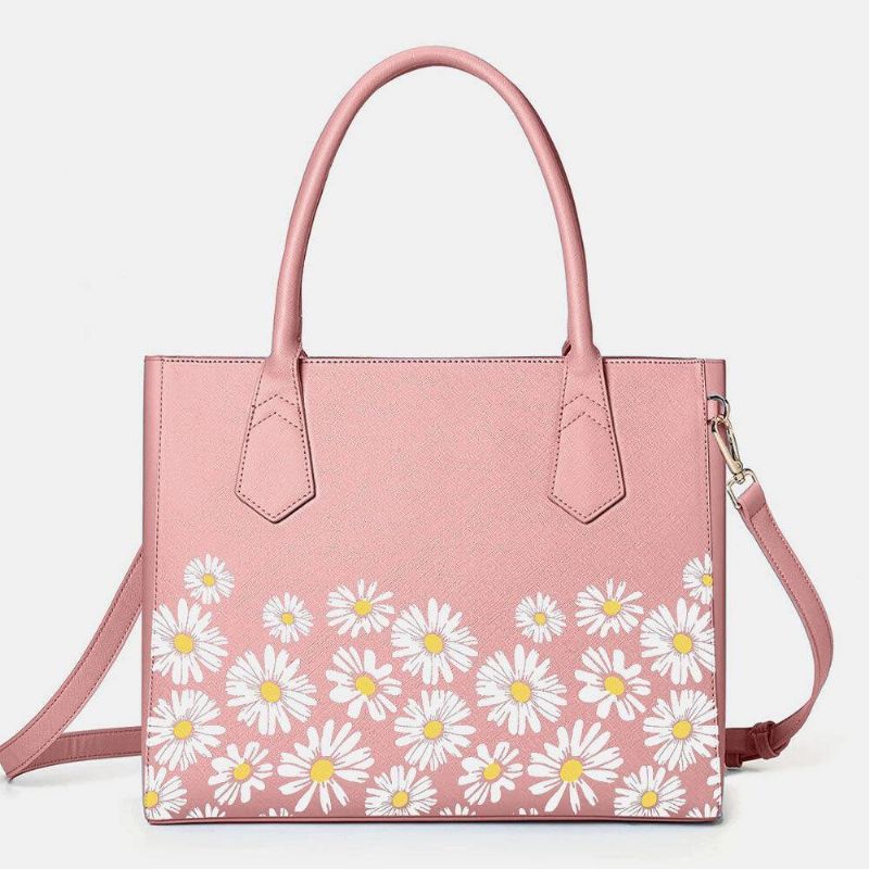 Femmes Pu Cuir Marguerite Multifonction Multi-poches 13.3 Pouces Ordinateur Portable Clé Sac À Main Sac À Bandoulière