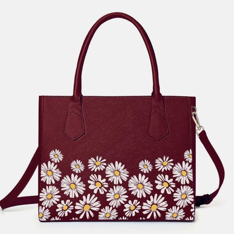 Femmes Pu Cuir Marguerite Multifonction Multi-poches 13.3 Pouces Ordinateur Portable Clé Sac À Main Sac À Bandoulière