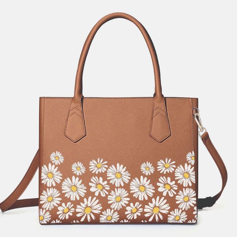 Femmes Pu Cuir Marguerite Multifonction Multi-poches 13.3 Pouces Ordinateur Portable Clé Sac À Main Sac À Bandoulière