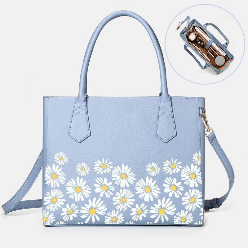 Femmes Pu Cuir Marguerite Multifonction Multi-poches 13.3 Pouces Ordinateur Portable Clé Sac À Main Sac À Bandoulière