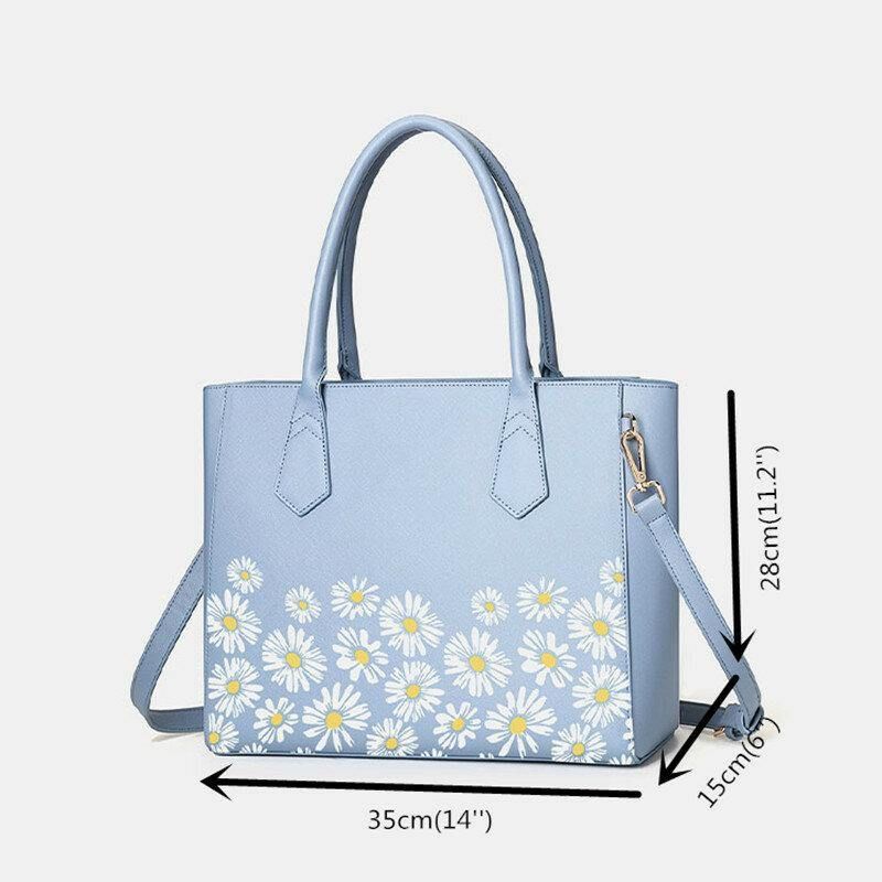 Femmes Pu Cuir Marguerite Multifonction Multi-poches 13.3 Pouces Ordinateur Portable Clé Sac À Main Sac À Bandoulière