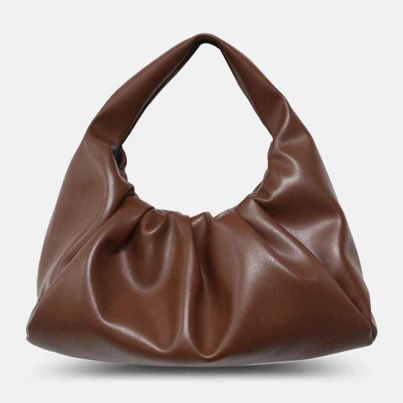 Femmes Pu Cuir Nuage Forme Ouvert Grande Capacité Froncé Sac Sac À Bandoulière Sac À Main