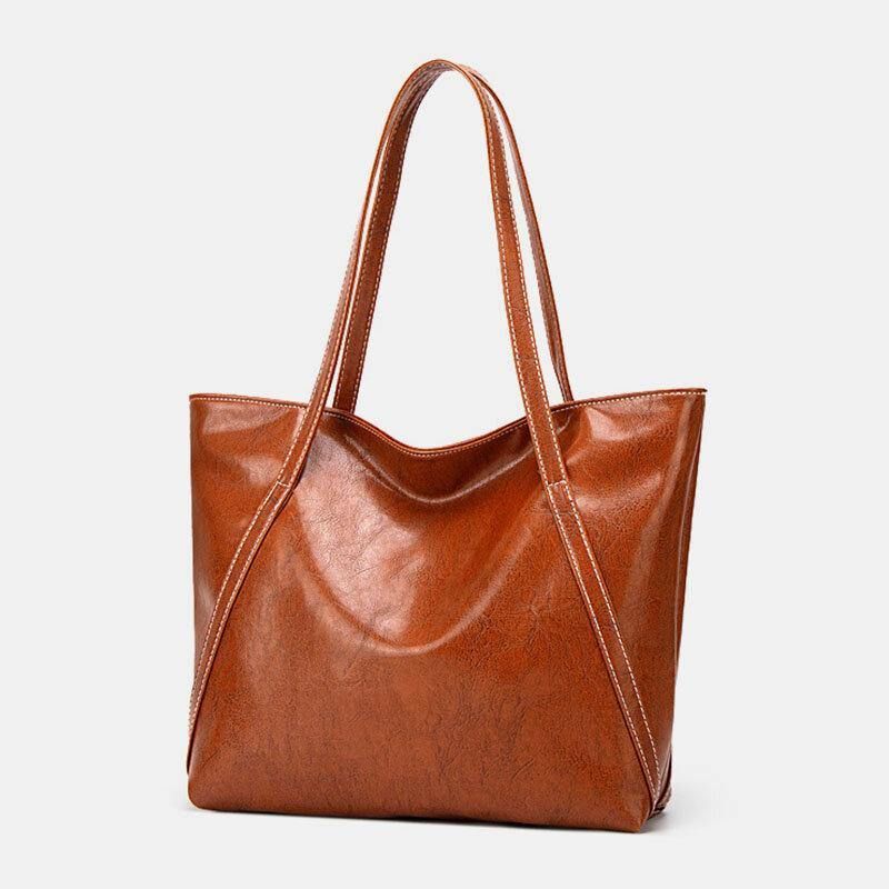 Femmes Pu Cuir Printemps Vintage Grande Capacité Sac À Bandoulière Sac À Main Fourre-tout