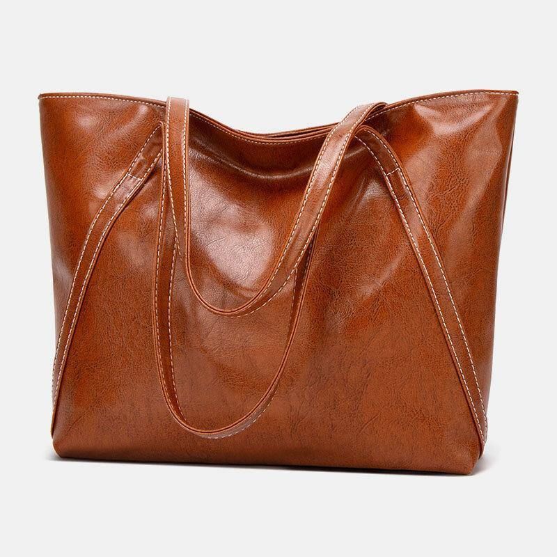 Femmes Pu Cuir Printemps Vintage Grande Capacité Sac À Bandoulière Sac À Main Fourre-tout