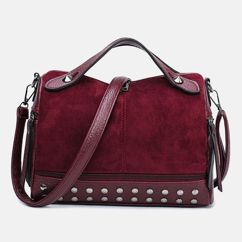 Femmes Rivet Vintage Pu Cuir Multifonction Fourre-tout Sac À Bandoulière Sac À Main Sac À Main