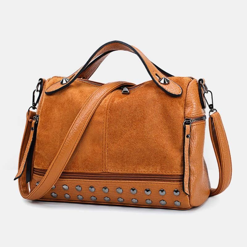 Femmes Rivet Vintage Pu Cuir Multifonction Fourre-tout Sac À Bandoulière Sac À Main Sac À Main