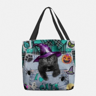 Femmes Toile Magic Hat Three-dimen'sional 3d Mignon Chat Noir Sac À Main Fourre-tout Sac À Bandoulière