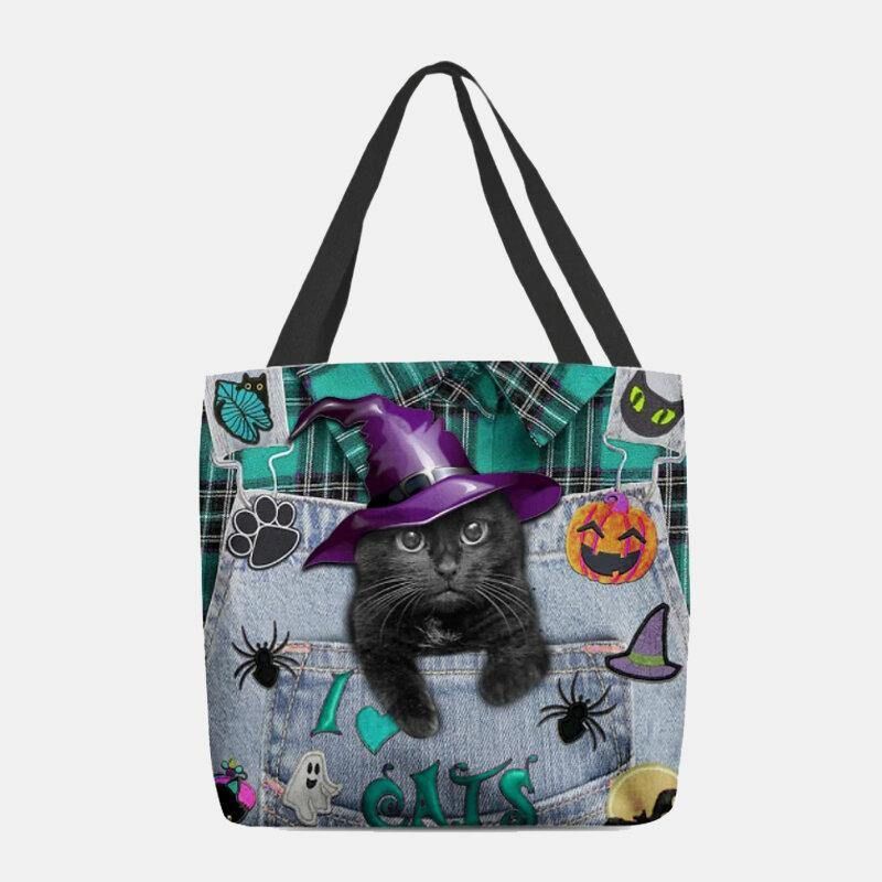 Femmes Toile Magic Hat Three-dimen'sional 3d Mignon Chat Noir Sac À Main Fourre-tout Sac À Bandoulière