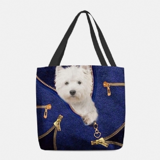 Femmes Toile Mignon 3d Trois Dimensions Dessin Animé Chien Motif Décontracté Sac À Bandoulière Sac À Main Fourre-tout