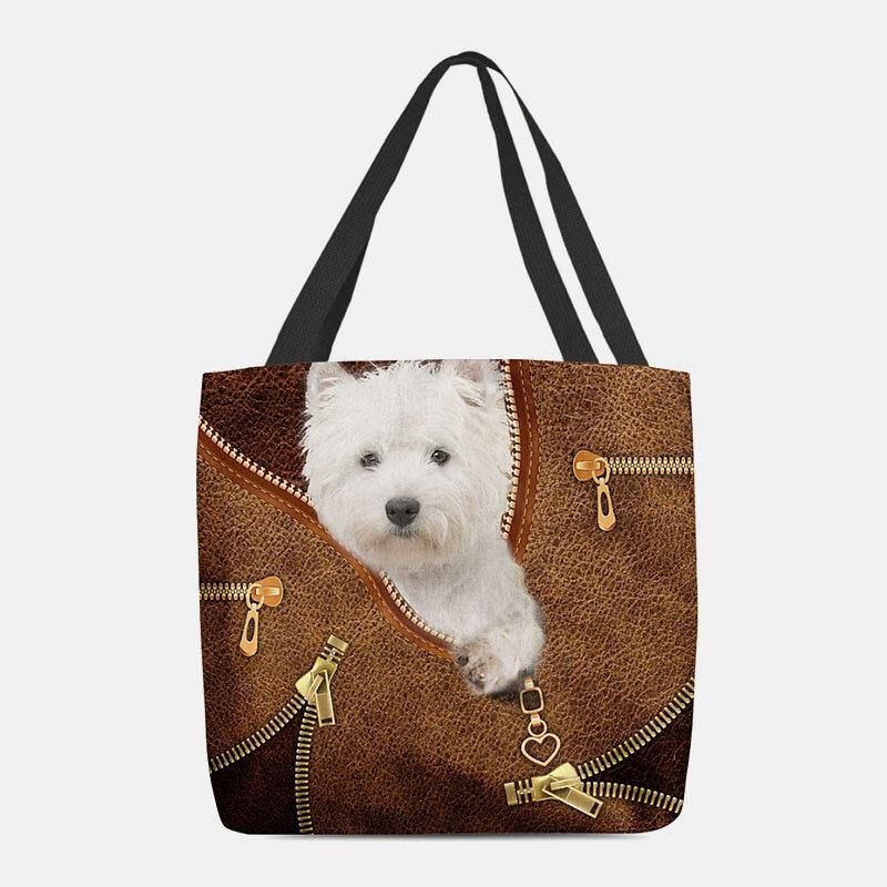 Femmes Toile Mignon 3d Trois Dimensions Dessin Animé Chien Motif Décontracté Sac À Bandoulière Sac À Main Fourre-tout