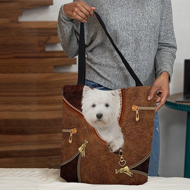 Femmes Toile Mignon 3d Trois Dimensions Dessin Animé Chien Motif Décontracté Sac À Bandoulière Sac À Main Fourre-tout