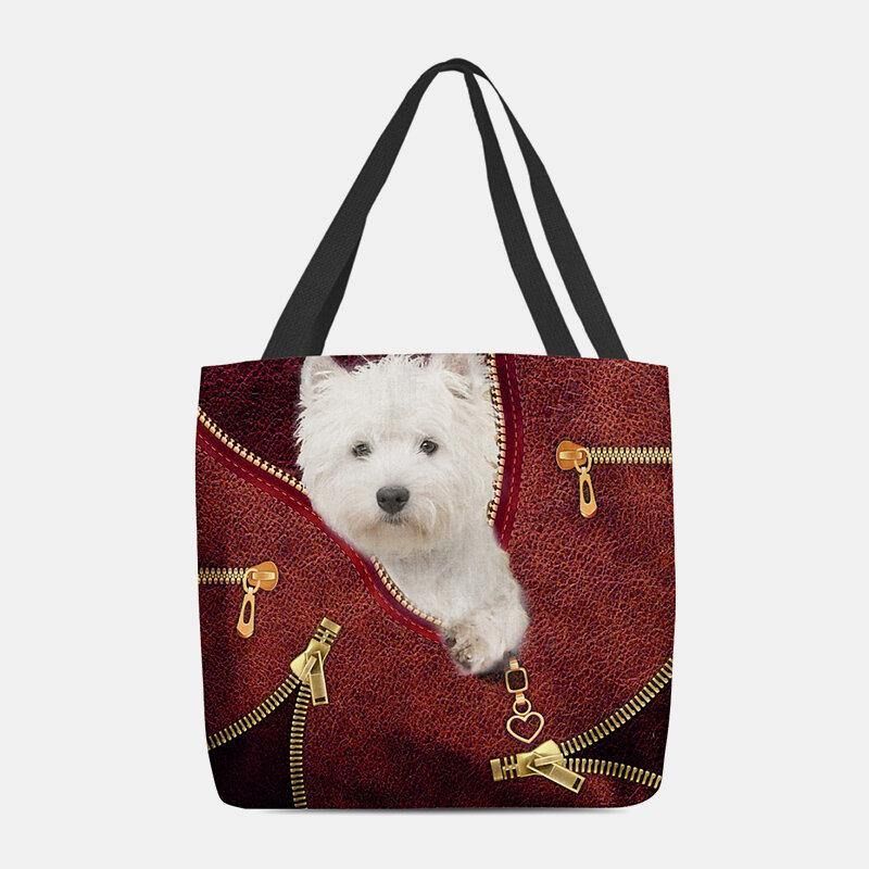 Femmes Toile Mignon 3d Trois Dimensions Dessin Animé Chien Motif Décontracté Sac À Bandoulière Sac À Main Fourre-tout