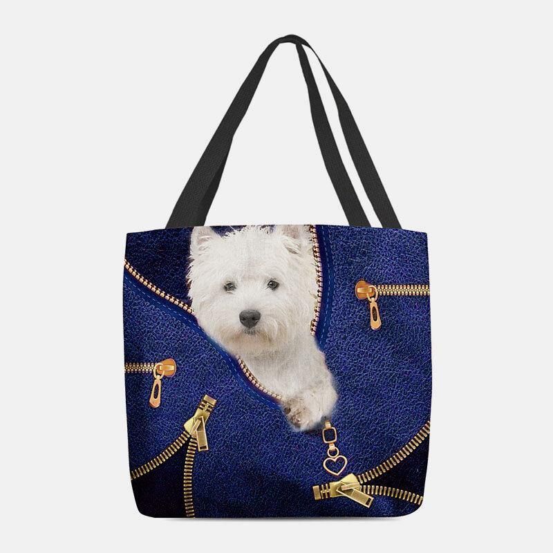 Femmes Toile Mignon 3d Trois Dimensions Dessin Animé Chien Motif Décontracté Sac À Bandoulière Sac À Main Fourre-tout