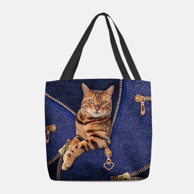 Femmes Toile Mignon 3d Trois Dimensions Vision Chat Motif Sac À Bandoulière Sac À Main Fourre-tout