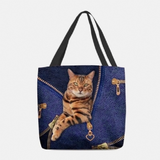 Femmes Toile Mignon 3d Trois Dimensions Vision Chat Motif Sac À Bandoulière Sac À Main Fourre-tout