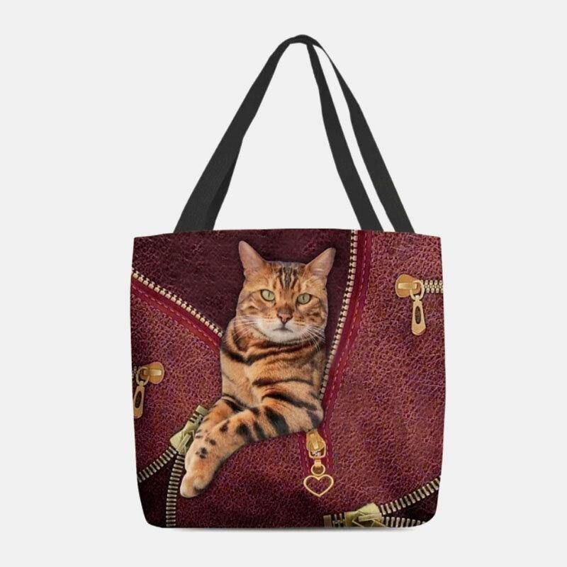 Femmes Toile Mignon 3d Trois Dimensions Vision Chat Motif Sac À Bandoulière Sac À Main Fourre-tout