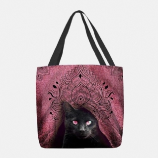 Femmes Toile Mignon Chat Noir Motif Sac À Main Fourre-tout Sac À Bandoulière