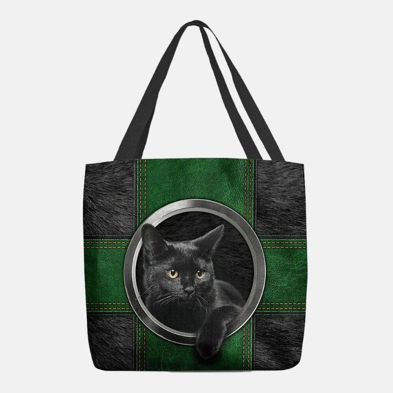 Femmes Toile Mignon Dessin Animé Chat Noir Sac À Main Fourre-tout Sac À Bandoulière