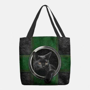 Femmes Toile Mignon Dessin Animé Chat Noir Sac À Main Fourre-tout Sac À Bandoulière