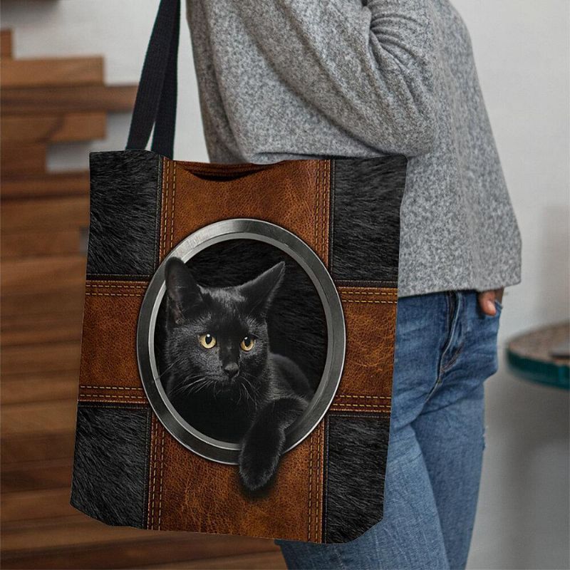 Femmes Toile Mignon Dessin Animé Chat Noir Sac À Main Fourre-tout Sac À Bandoulière