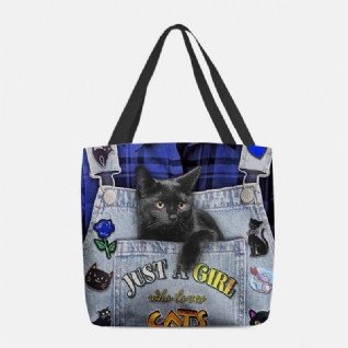 Femmes Toile Three-dimen'sional 3d Mignon Chat Noir Sac À Main Fourre-tout Sac À Bandoulière