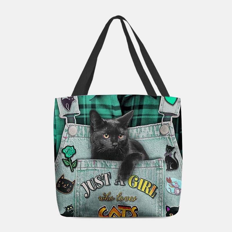 Femmes Toile Three-dimen'sional 3d Mignon Chat Noir Sac À Main Fourre-tout Sac À Bandoulière