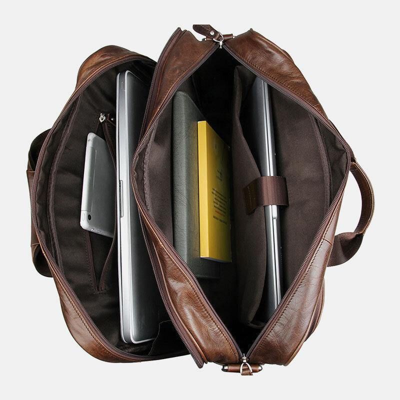 Hommes Faux Cuir Multi-poches Multifonction Résistant Aux Éclaboussures 15.6 Pouces Sacs Pour Ordinateur Portable Porte-documents Sac À Bandoulière Sac À Main