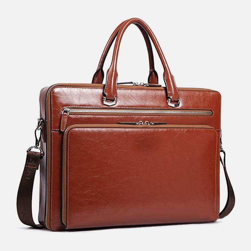 Hommes Faux Cuir Multifonction Multi-poches 15.6 Pouces Sacoche Pour Ordinateur Portable Porte-documents Sac À Main Sac À Bandoulière