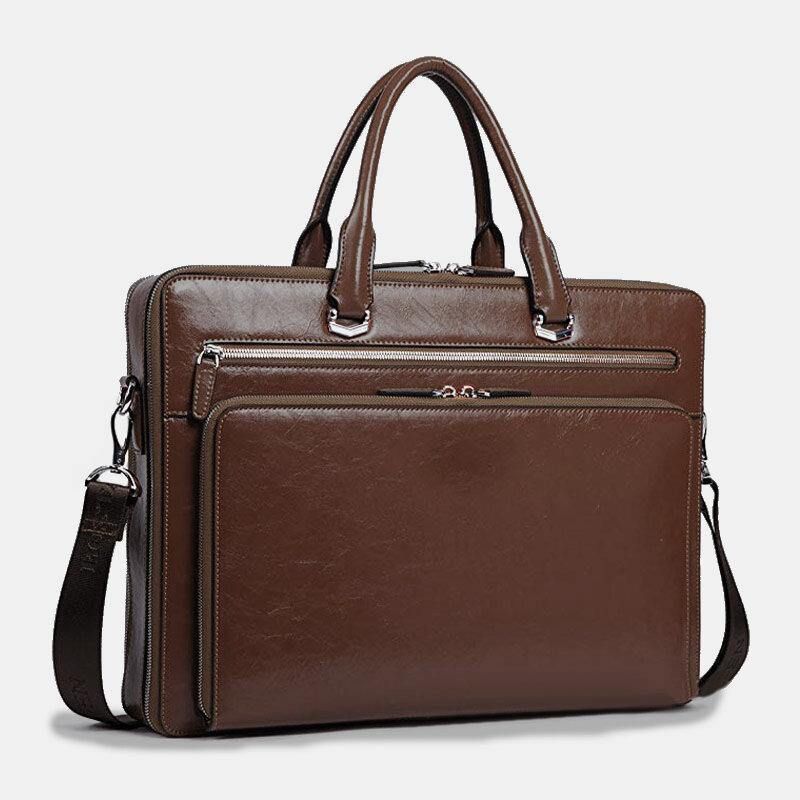 Hommes Faux Cuir Multifonction Multi-poches 15.6 Pouces Sacoche Pour Ordinateur Portable Porte-documents Sac À Main Sac À Bandoulière