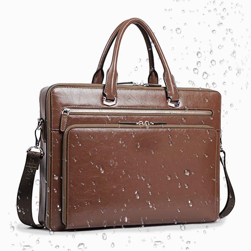 Hommes Faux Cuir Multifonction Multi-poches 15.6 Pouces Sacoche Pour Ordinateur Portable Porte-documents Sac À Main Sac À Bandoulière