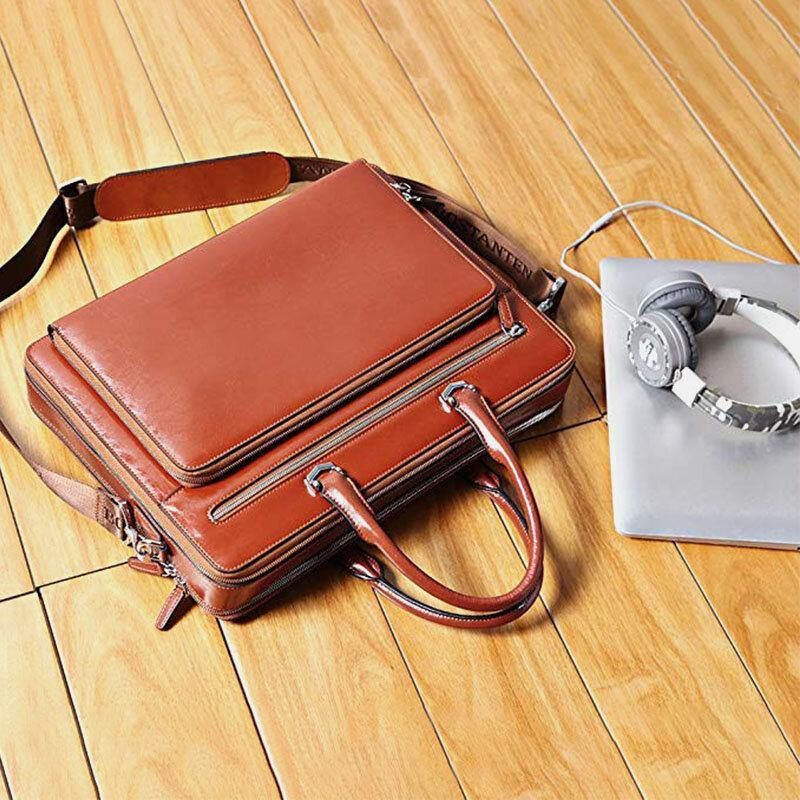 Hommes Faux Cuir Multifonction Multi-poches 15.6 Pouces Sacoche Pour Ordinateur Portable Porte-documents Sac À Main Sac À Bandoulière