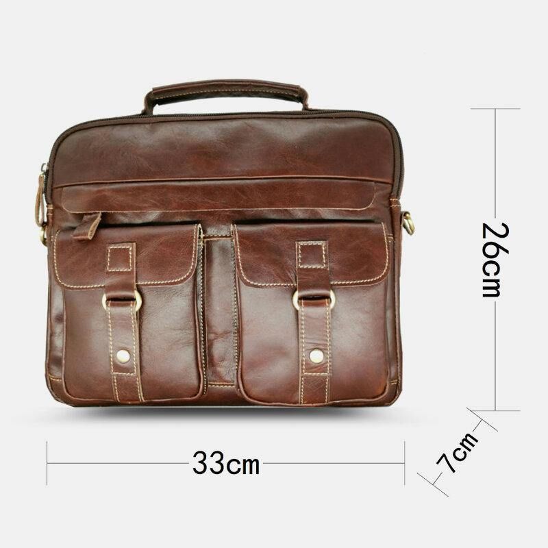 Sac À Main Multi-poches En Cuir Véritable Pour Hommes Sac D'affaires Sac Pour Ordinateur Portable Sac À Bandoulière