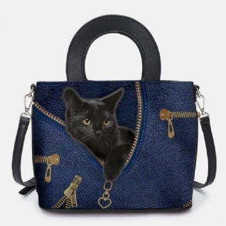 Sac À Main Multi-porté En Similicuir Pour Femme Motif Chat Noir Dessin Animé Sac À Bandoulière Sac Cartable