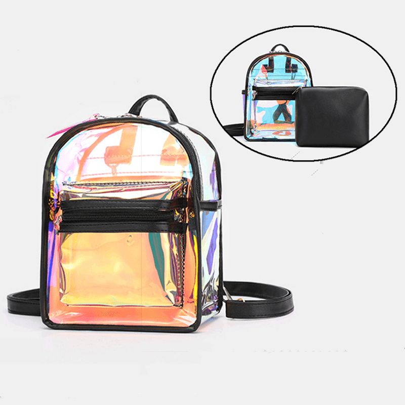 Femmes 2pcs Gelée Transparente Multi-porter Mini Sac À Dos Sac À Bandoulière Sac À Main