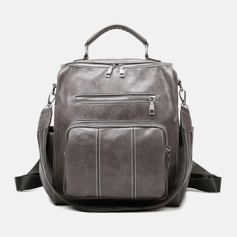 Femmes En Cuir Pu Grande Capacité Multi-poches Rétro Messenger Sac À Dos Sac À Bandoulière Sac À Bandoulière