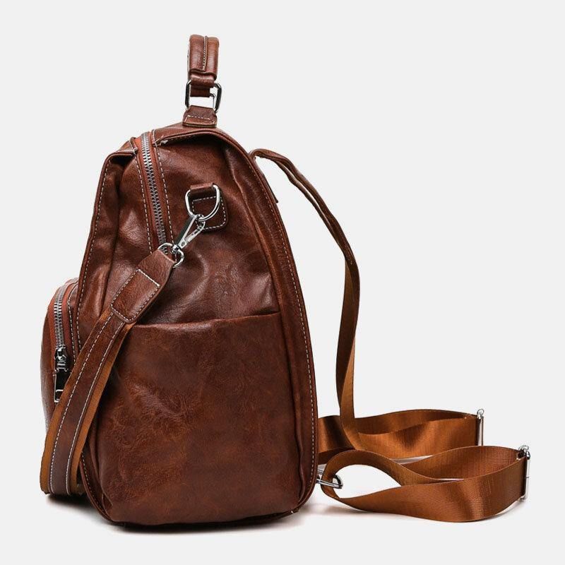 Femmes En Cuir Pu Grande Capacité Multi-poches Rétro Messenger Sac À Dos Sac À Bandoulière Sac À Bandoulière