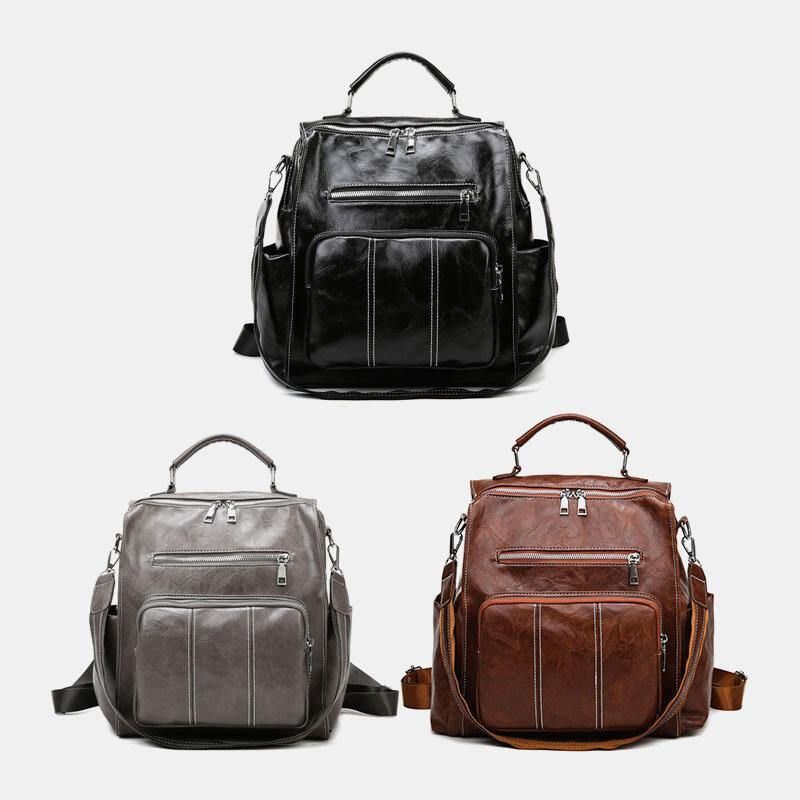 Femmes En Cuir Pu Grande Capacité Multi-poches Rétro Messenger Sac À Dos Sac À Bandoulière Sac À Bandoulière