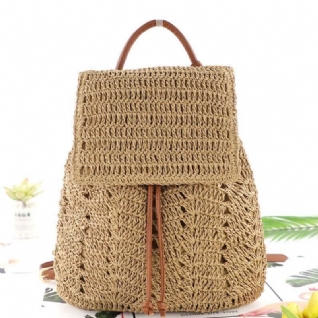 Femmes Mori Series String Straw Bag Sac Tissé À Double Usage Sac De Plage Rétro Sac À Dos