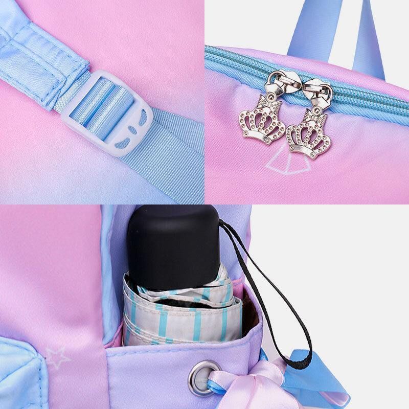 Femmes Oxford Color Gradient Earphone Hole Bowknot Casual Studeng Bag Sac À Dos