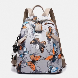 Femmes Oxford Papillon Plume Motif Grande Capacité Casque Trou Étanche Antivol Casual Sac À Dos