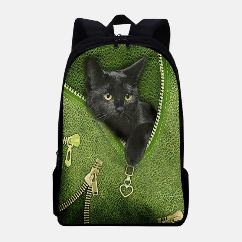 Femmes Oxford Patchwork Grande Capacité Dessin Animé Chat Fermeture Éclair Motif Impression Sac À Dos