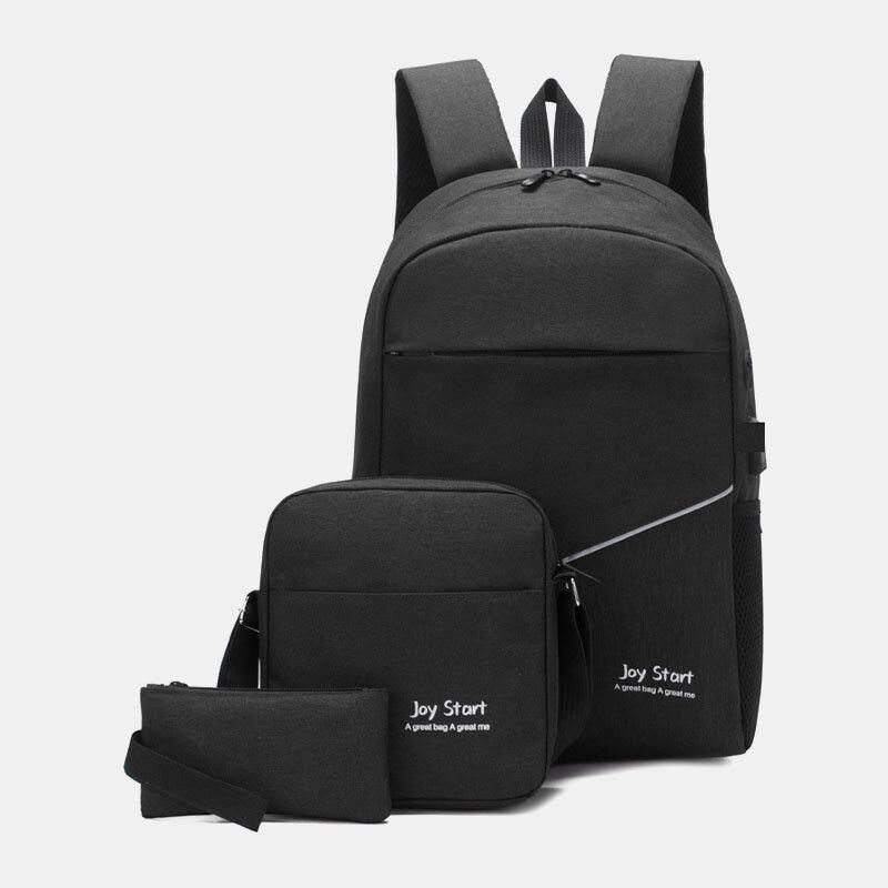 Hommes 3 Pièces En Nylon Usb Charge Résistance À L'usure Mode Décontracté Sac Pour Ordinateur Portable Sac À Dos Sac À Bandoulière Pochette