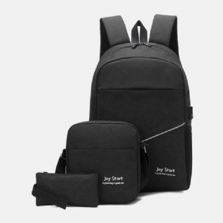 Hommes 3 Pièces En Nylon Usb Charge Résistance À L'usure Mode Décontracté Sac Pour Ordinateur Portable Sac À Dos Sac À Bandoulière Pochette