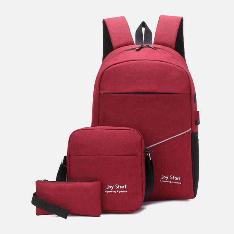 Hommes 3 Pièces En Nylon Usb Charge Résistance À L'usure Mode Décontracté Sac Pour Ordinateur Portable Sac À Dos Sac À Bandoulière Pochette