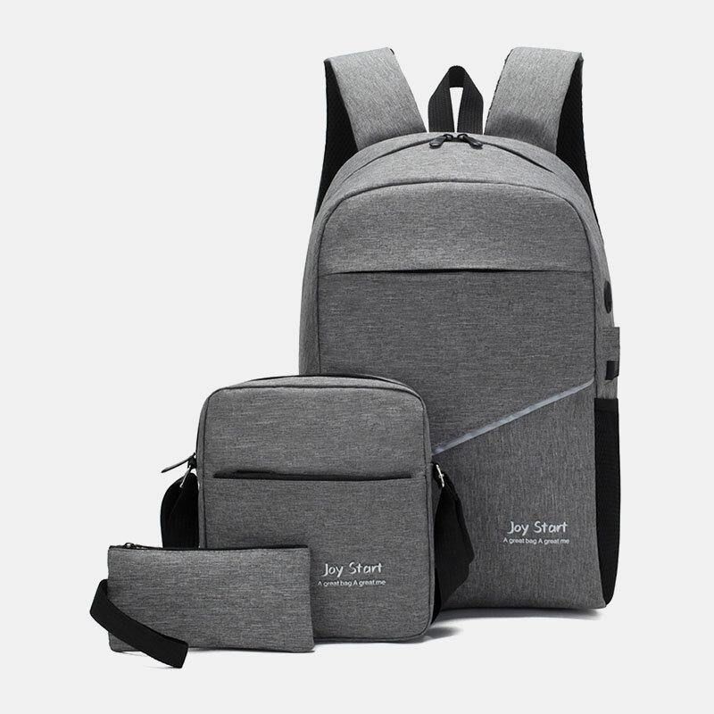 Hommes 3 Pièces En Nylon Usb Charge Résistance À L'usure Mode Décontracté Sac Pour Ordinateur Portable Sac À Dos Sac À Bandoulière Pochette