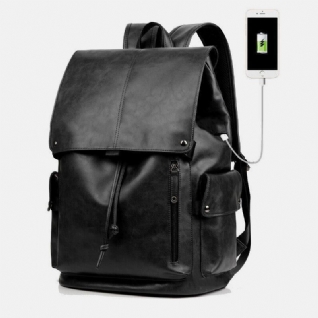 Hommes Faux Cuir Grande Capacité Étanche 13.3 Pouces Sacoche Pour Ordinateur Portable Sac De Voyage Sac À Dos Avec Chargement Usb