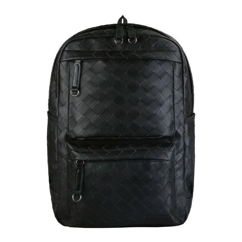 Hommes Faux Cuir Grande Décontractéesité Tissé Capacité 14 Pouces Sac D'ordinateur Portable Sac D'école Voyage Sac À Dos