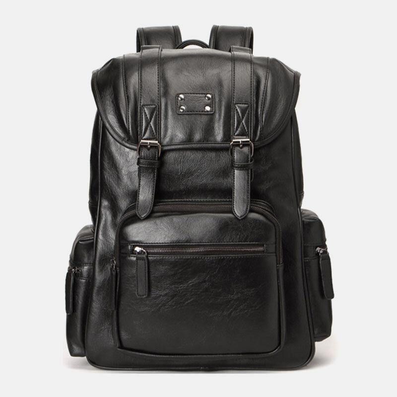 Hommes Faux Cuir Multi-poches Grande Capacité 14 Pouces Ordinateur Portable Sac À Dos De Voyage