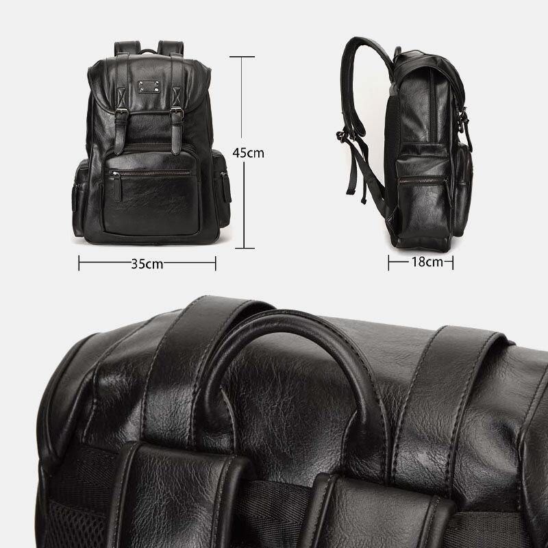 Hommes Faux Cuir Multi-poches Grande Capacité 14 Pouces Ordinateur Portable Sac À Dos De Voyage