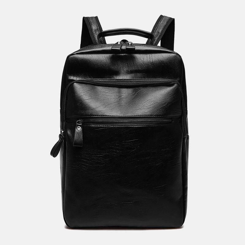 Hommes Faux Cuir Multi-poches Imperméable Affaires Extérieur Résistant À L'usure 14 Pouces Sac Pour Ordinateur Portable Sac À Dos